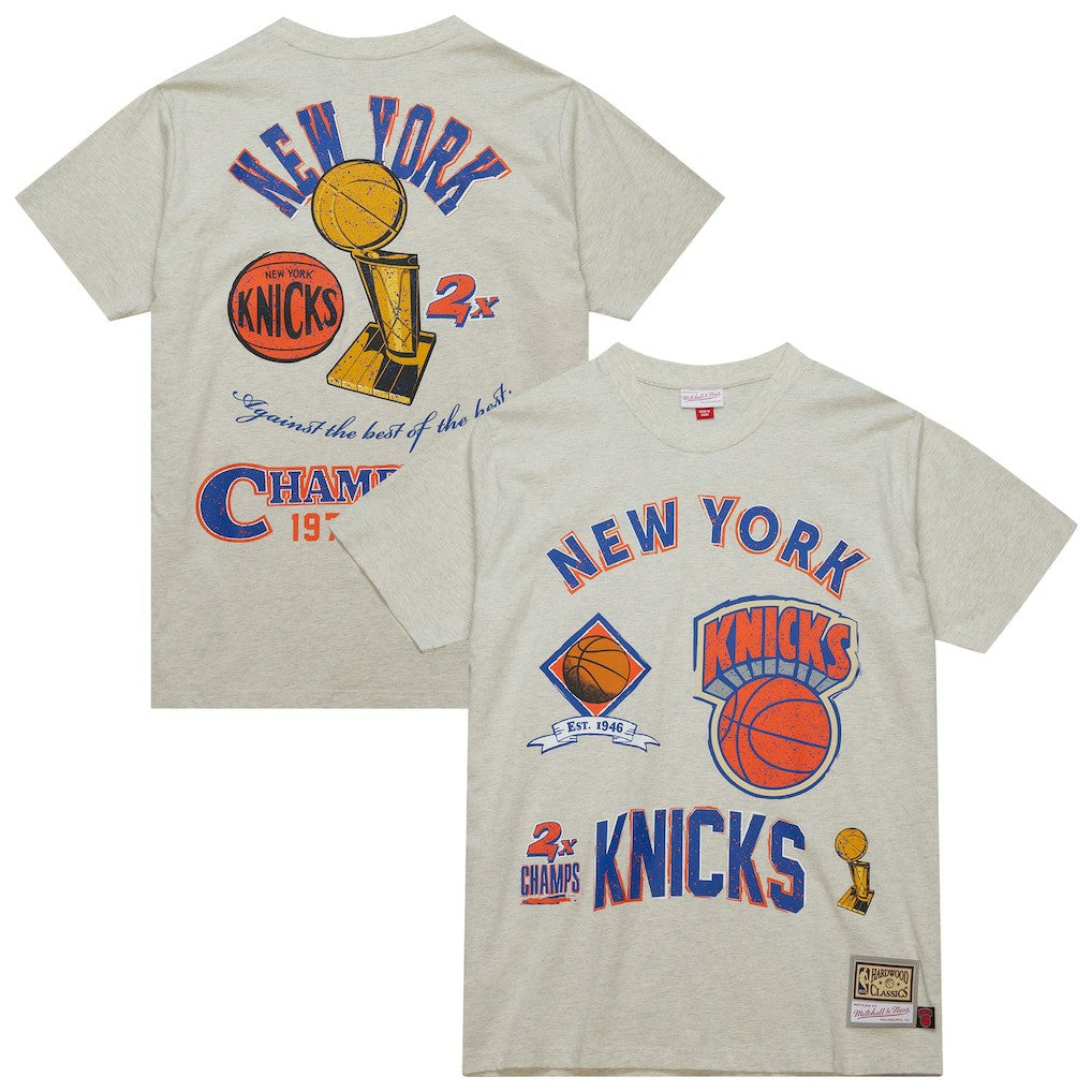 Oatmeal New York Knicks Hardwood Classics Legacy Defined Retro Championship T-Shirt | NBA