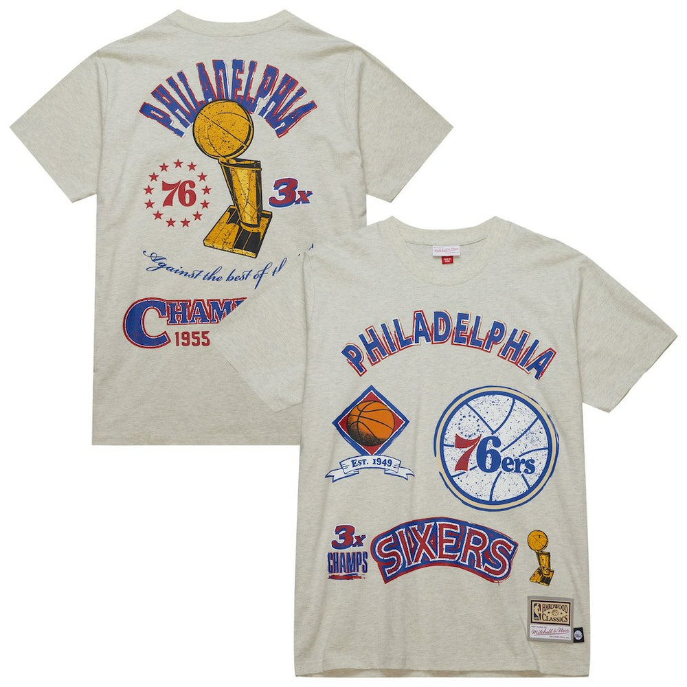 Oatmeal Philadelphia 76ers Hardwood Classics Legacy Defined Retro Championship T-Shirt | NBA