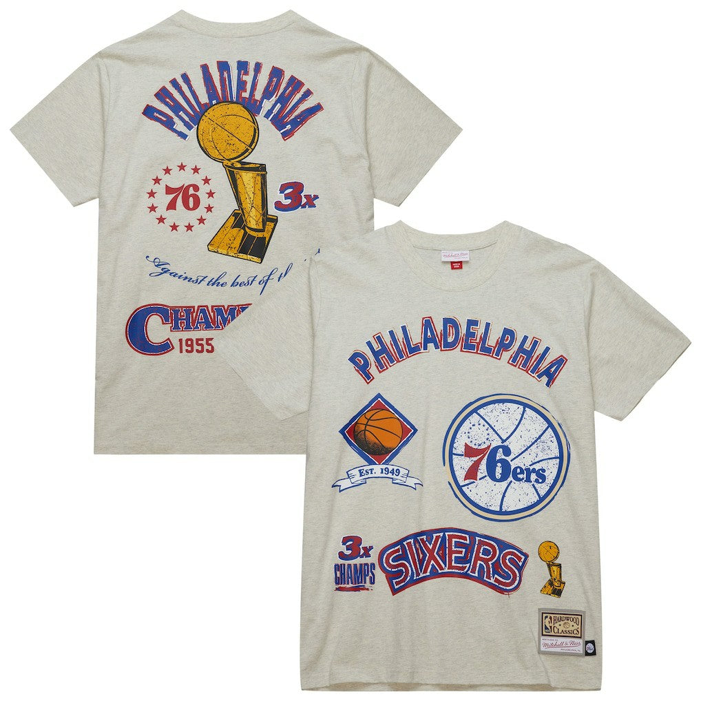 Oatmeal Philadelphia 76ers Hardwood Classics Legacy Defined Retro Championship T-Shirt | NBA