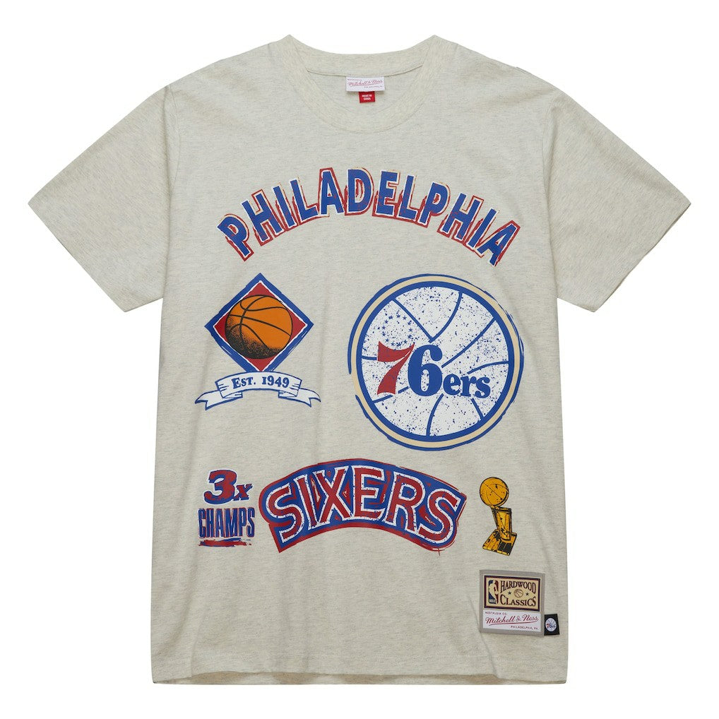 Oatmeal Philadelphia 76ers Hardwood Classics Legacy Defined Retro Championship T-Shirt | NBA