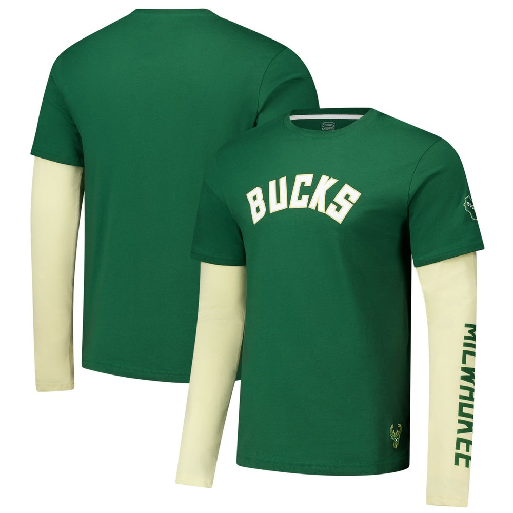 Hunter Green Milwaukee Bucks Stadium Essentials Unisex Spectator Twofer Long Sleeve T-Shirt | NBA