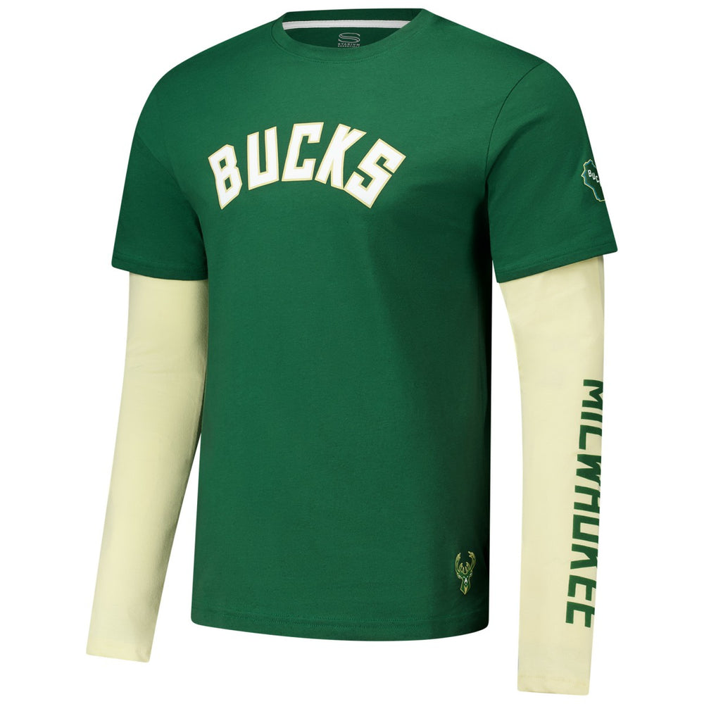 Hunter Green Milwaukee Bucks Stadium Essentials Unisex Spectator Twofer Long Sleeve T-Shirt | NBA