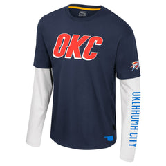Navy Oklahoma City Thunder Stadium Essentials Unisex Spectator 2fer Long Sleeve T-Shirt | NBA