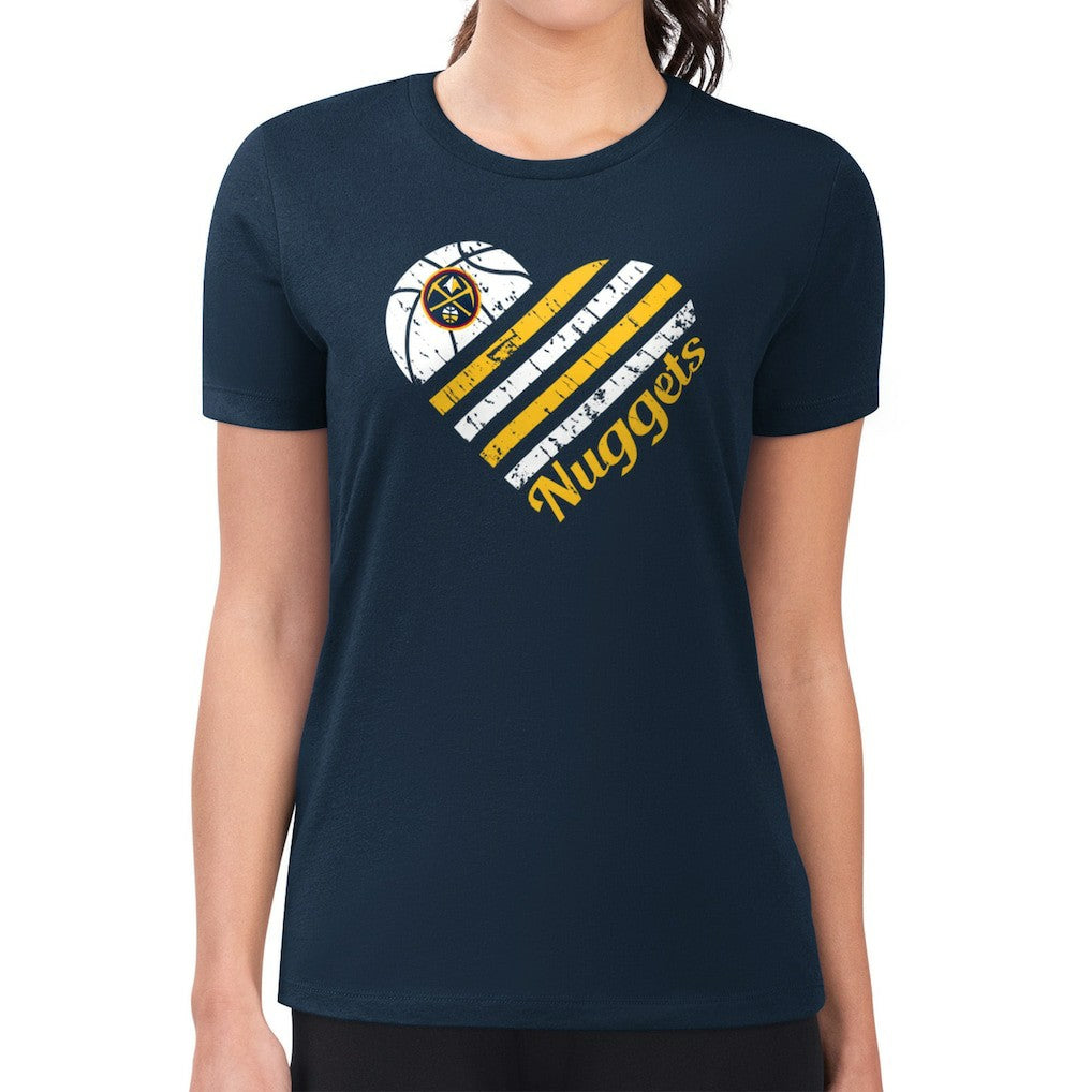 Navy Denver Nuggets G-III 4Her by Carl Banks Women's Super-Slim Fit Lightweight Heart Team T-Shirt sale | NBA