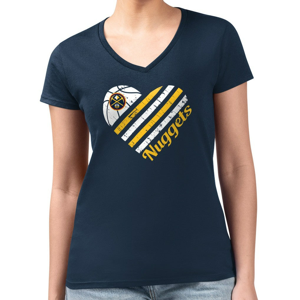 Navy Denver Nuggets G-III 4Her by Carl Banks Women's Super-Slim Fit Lightweight Heart Team V-Neck T-Shirt sale | NBA