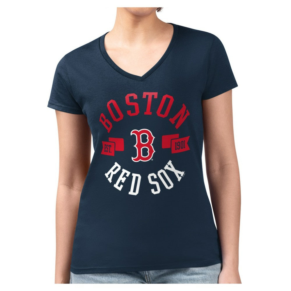 Boston Red Sox G-III 4Her by Carl Banks Women's Super-Slim Fit Lightweight Collage Team Graphic V-Neck T-Shirt - MLB T-shirts