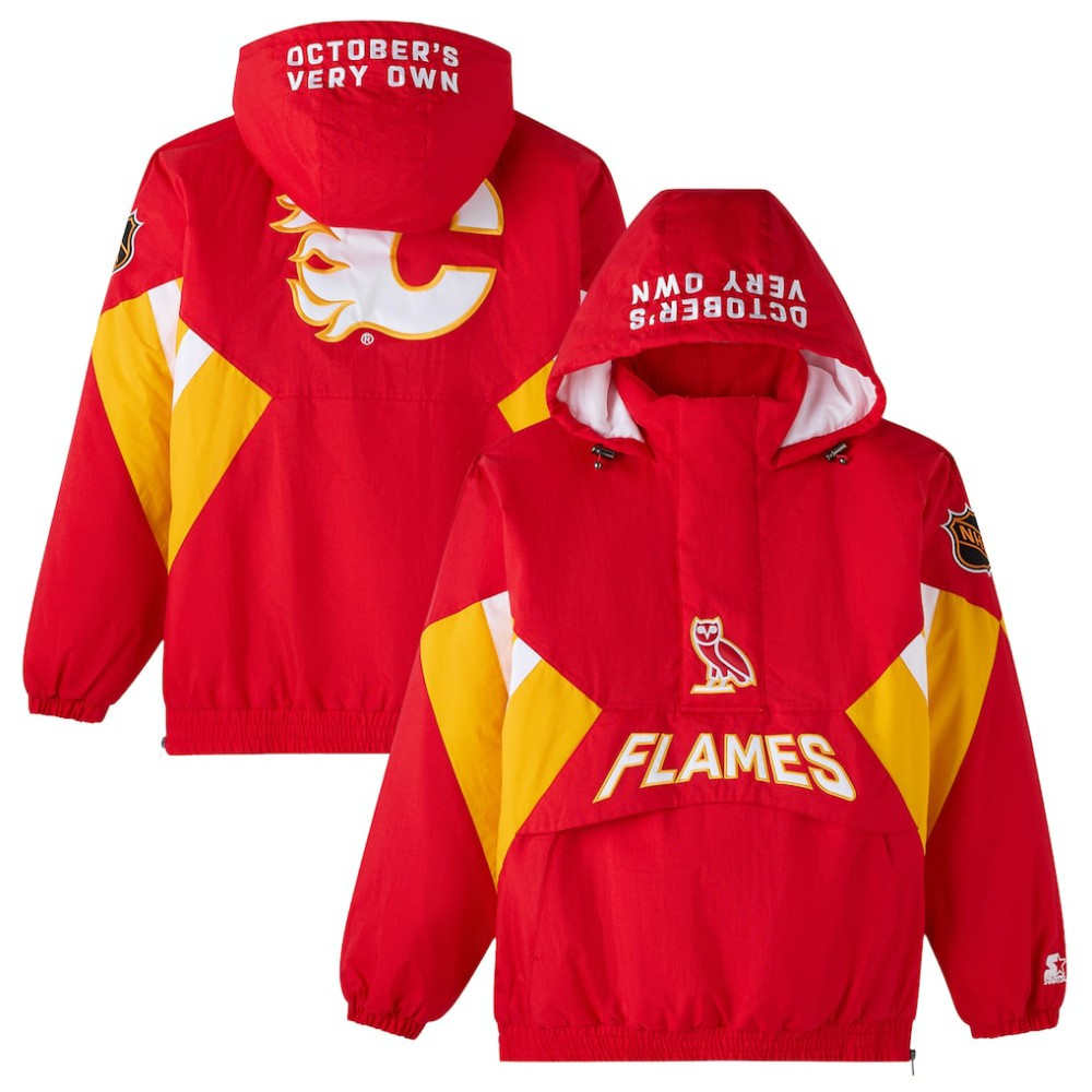 Calgary Flames OVO x Starter Half-Zip Hooded Jacket -  NHL Jackets