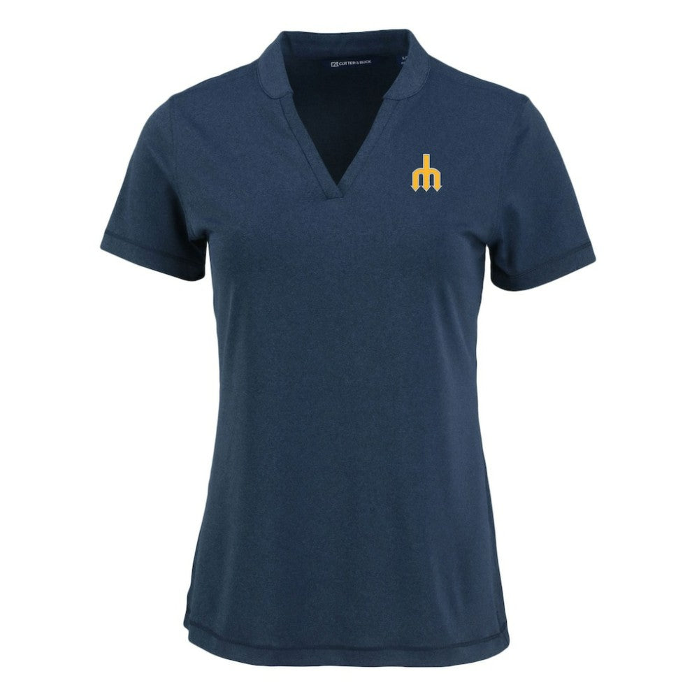 Seattle Mariners Cutter & Buck Women's Forge Stretch Blade DryTec V-Neck Polo - MLB