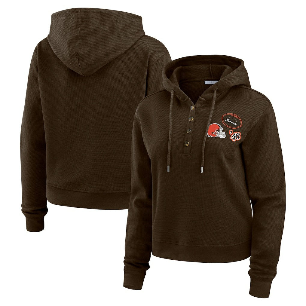 Cleveland Browns WEAR by Erin Andrews Women's Plus Size Waffle Hoodie Pullover Top | NFL Discount