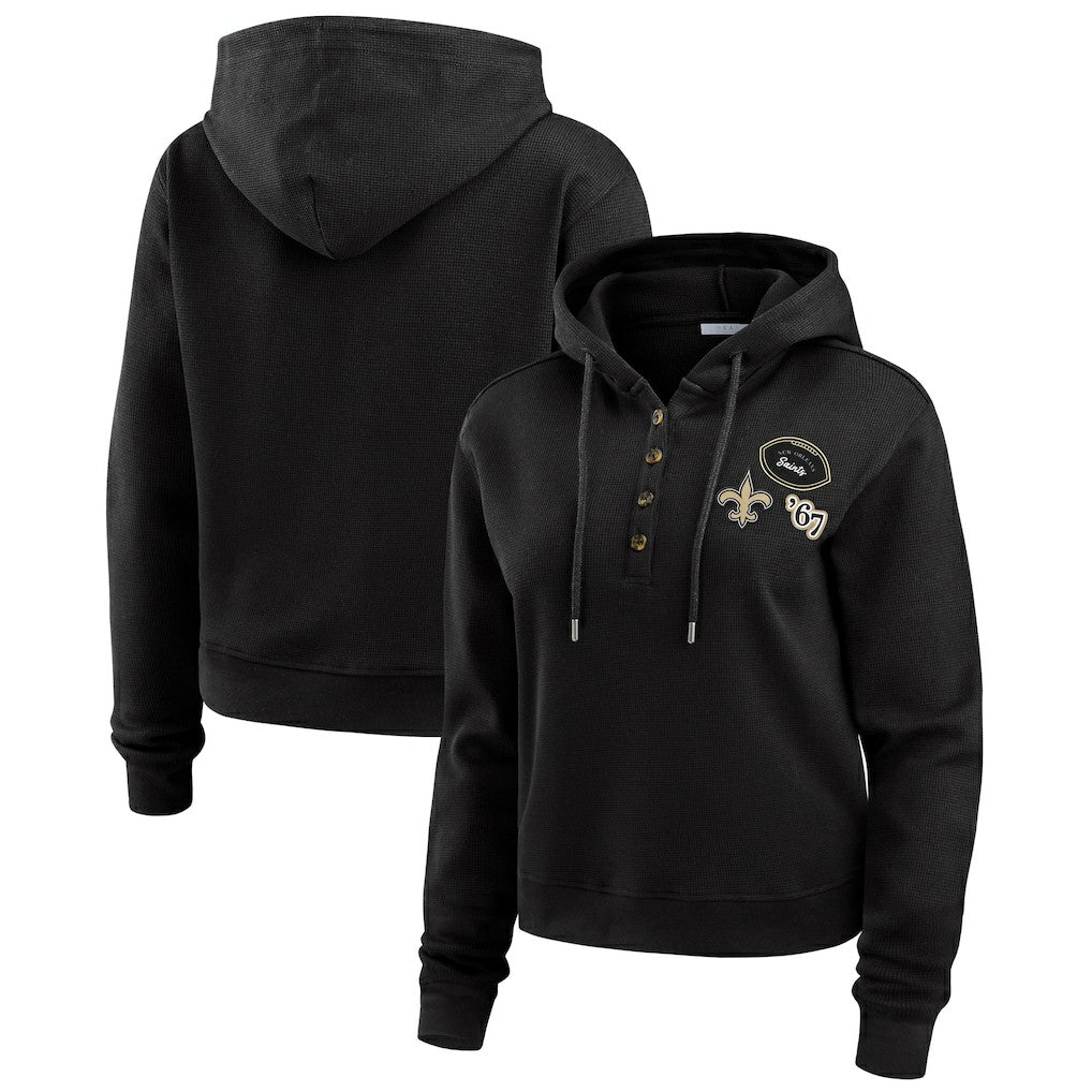 New Orleans Saints WEAR by Erin Andrews Women's Plus Size Waffle Hoodie Pullover Top | NFL Hot