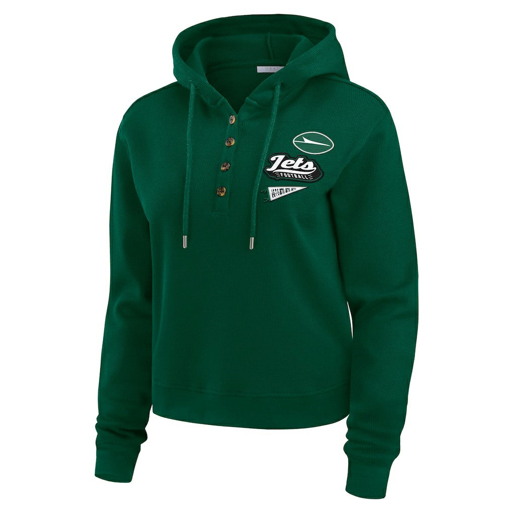 New York Jets WEAR by Erin Andrews Women's Plus Size Waffle Hoodie Pullover Top | NFL Near me