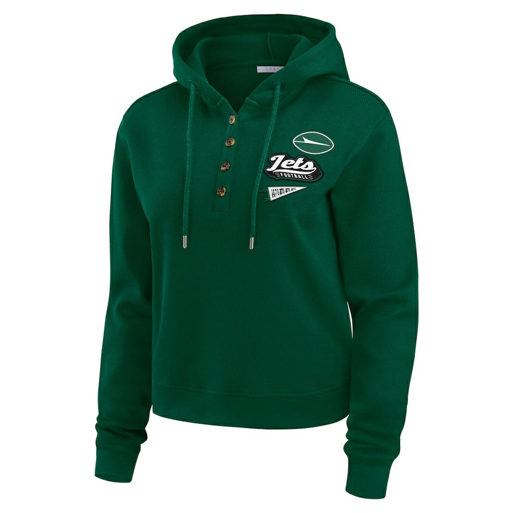 New York Jets WEAR by Erin Andrews Women's Plus Size Waffle Hoodie Pullover Top | NFL Near me