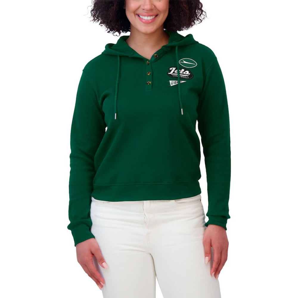 New York Jets WEAR by Erin Andrews Women's Plus Size Waffle Hoodie Pullover Top | NFL Near me