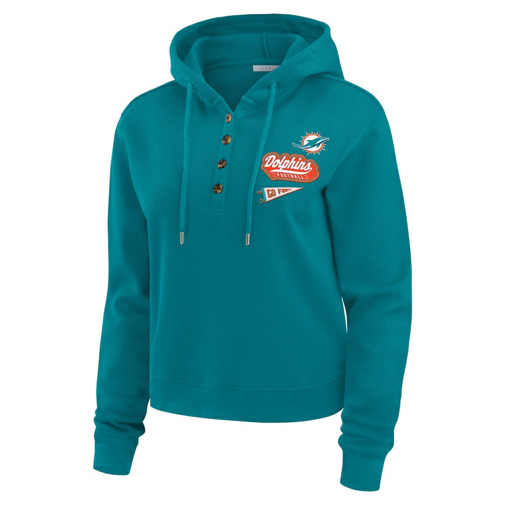 Miami Dolphins WEAR by Erin Andrews Women's Plus Size Waffle Hoodie Pullover Top | NFL Hot