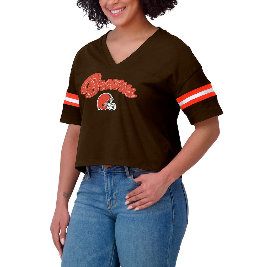 Cleveland Browns WEAR by Erin Andrews Women's Plus Size Color Block Boxy T-Shirt | NFL Discount
