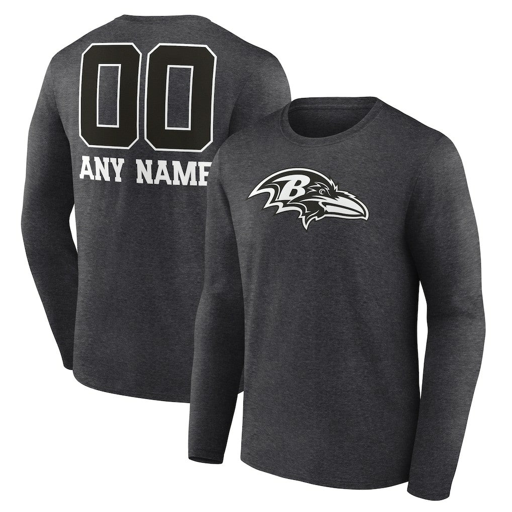 Baltimore Ravens Personalized Name & Number Monochrome Long Sleeve T-Shirt | NFL New