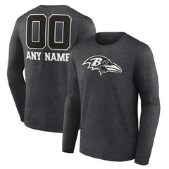 Baltimore Ravens Personalized Name & Number Monochrome Long Sleeve T-Shirt | NFL New