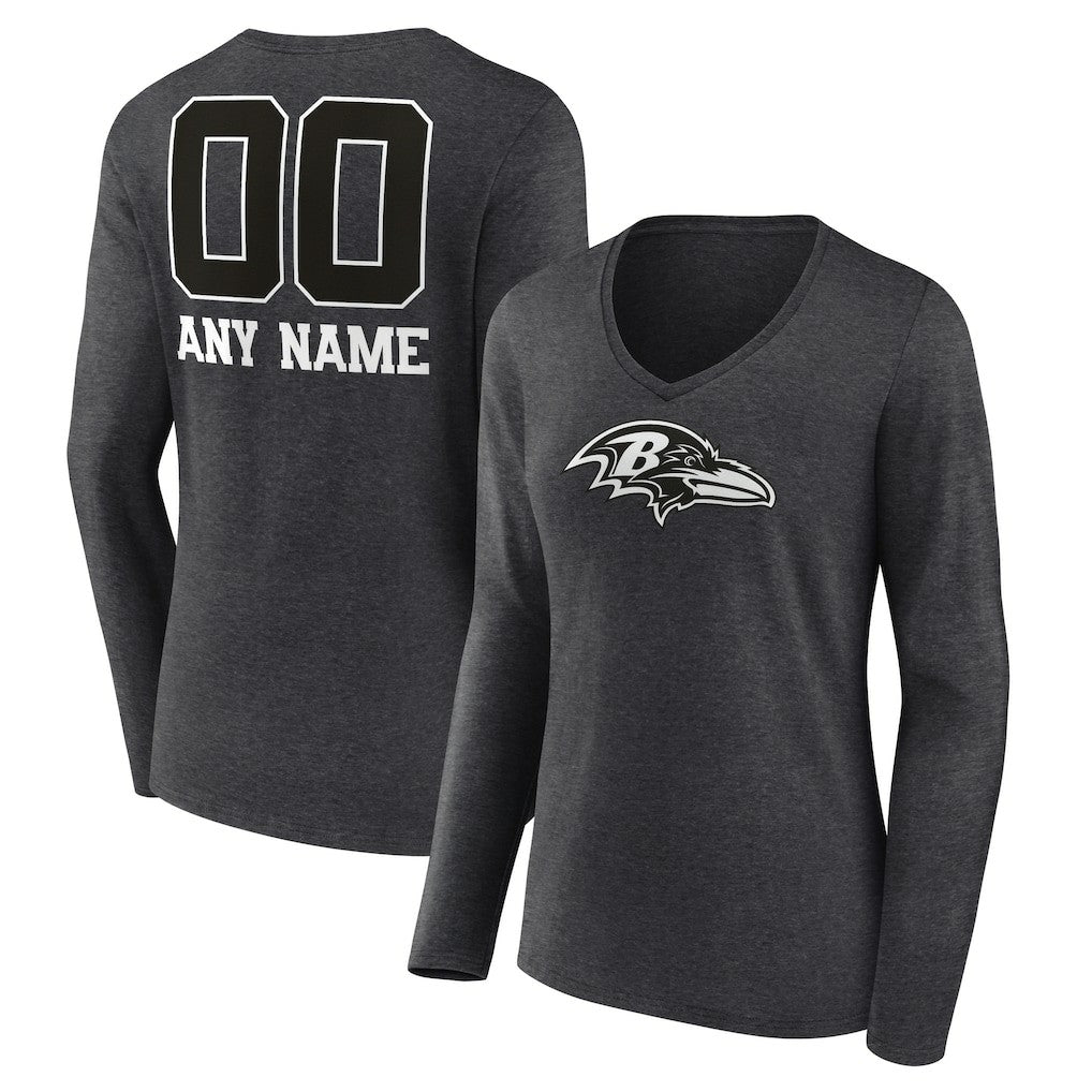 Baltimore Ravens Women's Personalized Name & Number Monochrome V-neck T-Shirt | NFL Hot