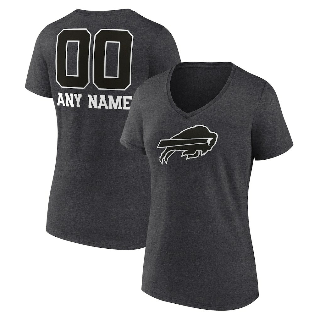 Buffalo Bills Women's Personalized Name & Number Monochrome V-Neck Long Sleeve T-Shirt | NFL Hot