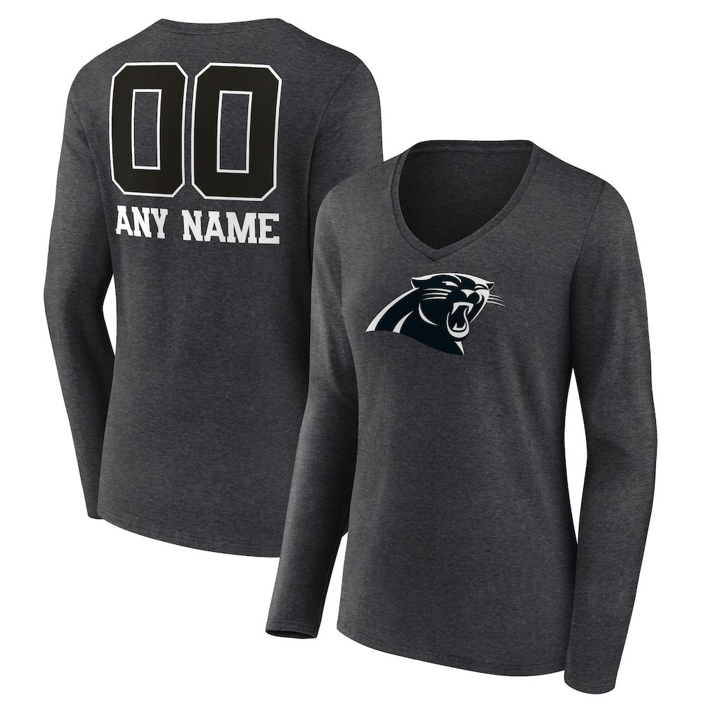Carolina Panthers Women's Personalized Name & Number Monochrome V-neck T-Shirt | NFL Sale