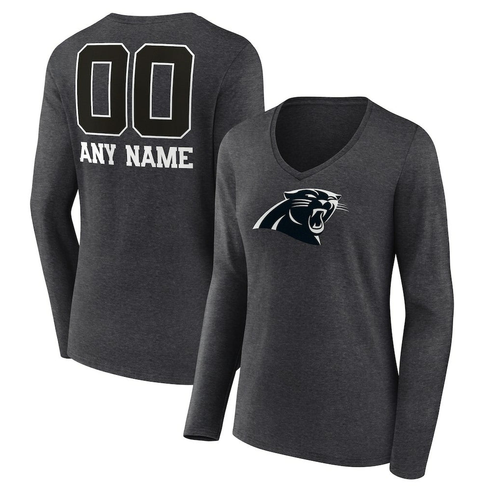 Carolina Panthers Women's Personalized Name & Number Monochrome V-neck T-Shirt | NFL Sale