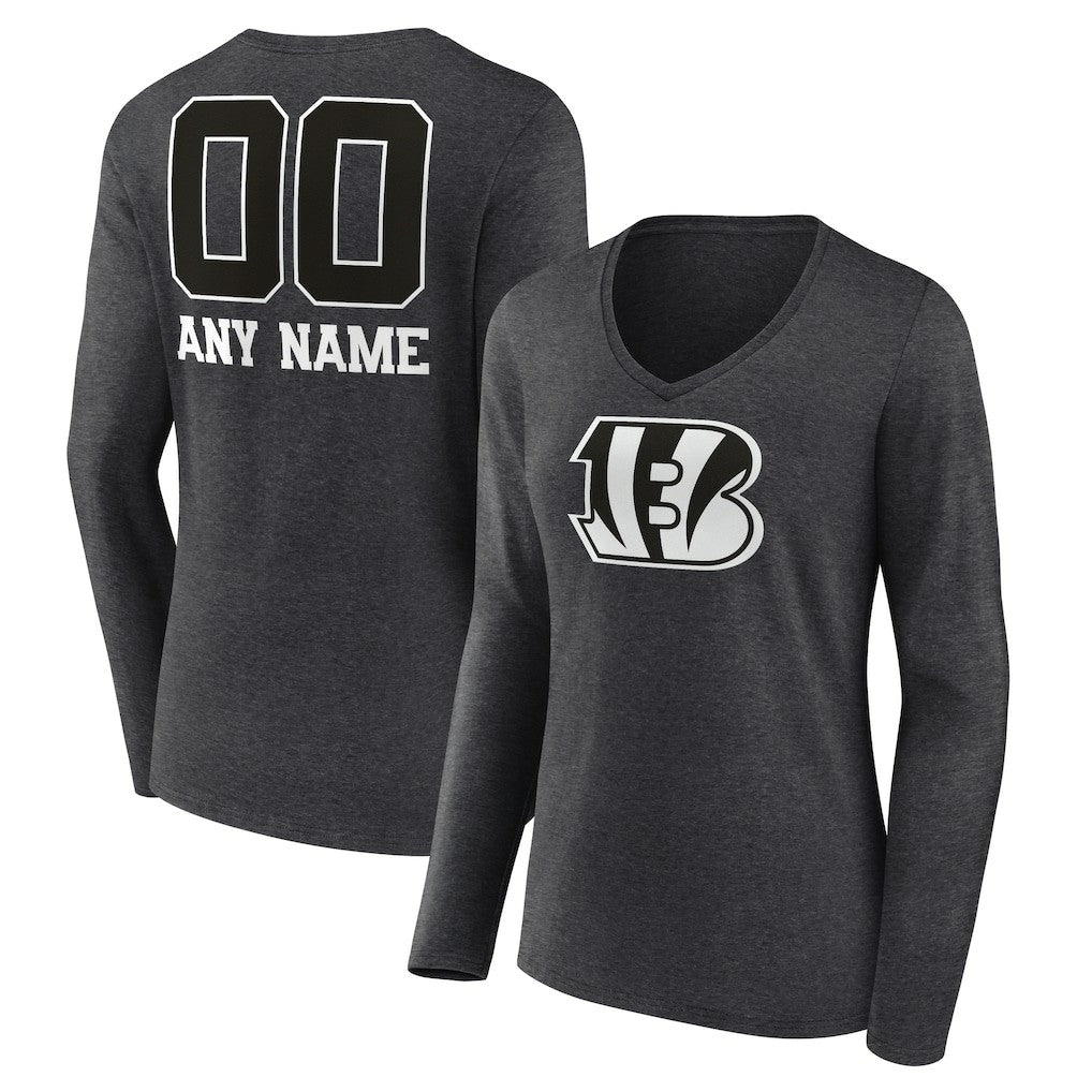 Cincinnati Bengals Women's Personalized Name & Number Monochrome V-neck T-Shirt | NFL On sale