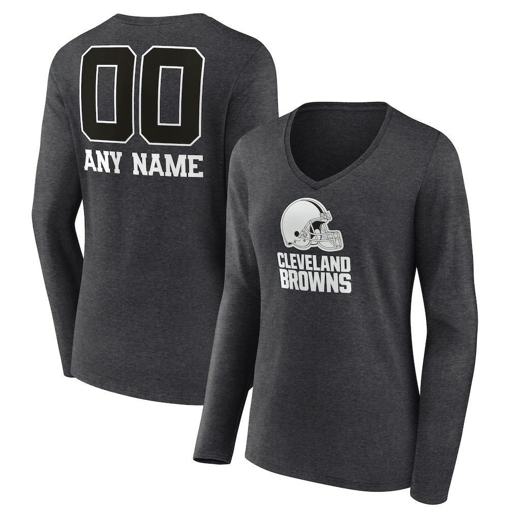 Cleveland Browns Women's Personalized Name & Number Monochrome V-neck T-Shirt | NFL Outlet