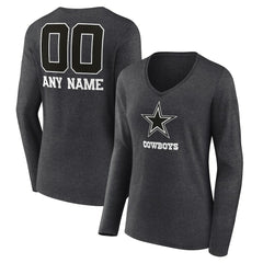 Dallas Cowboys Women's Personalized Name & Number Monochrome V-neck T-Shirt | NFL Sale