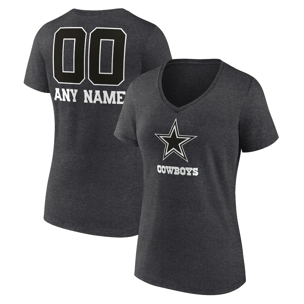 Dallas Cowboys Women's Personalized Name & Number Monochrome V-Neck Long Sleeve T-Shirt | NFL New