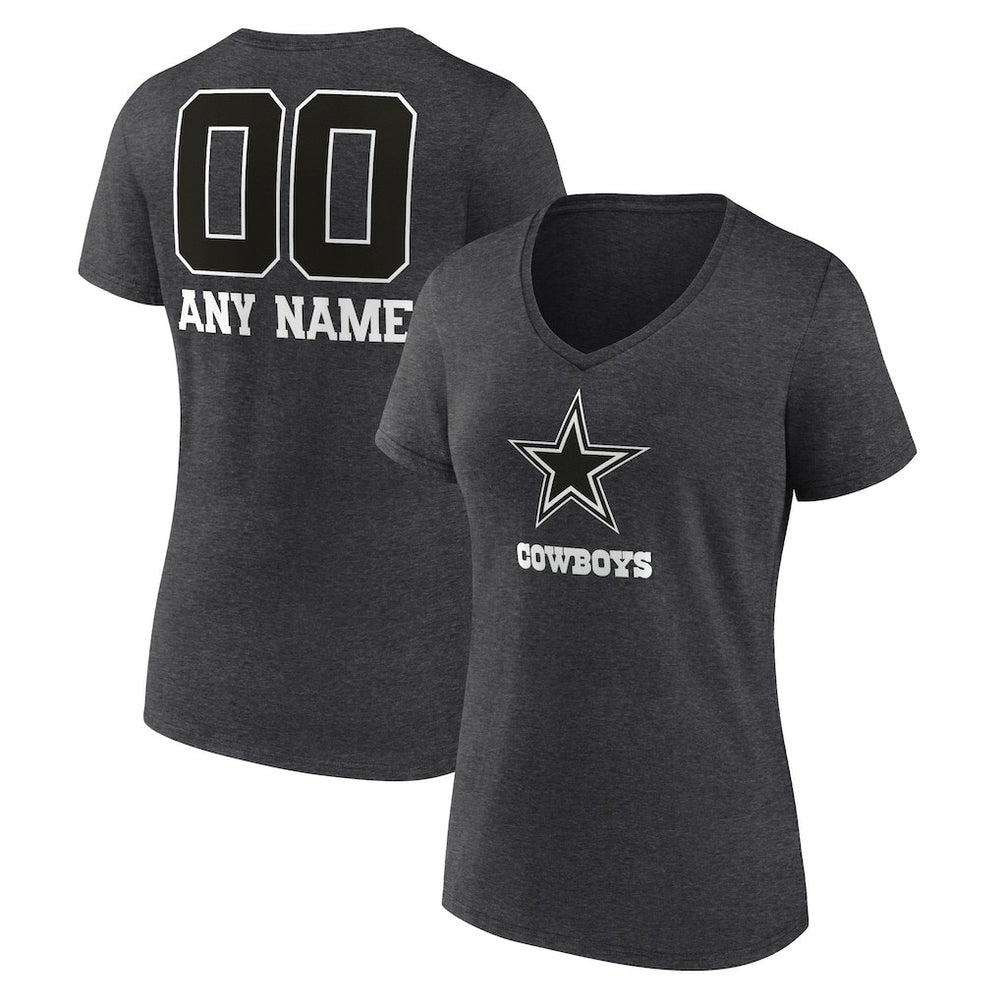 Dallas Cowboys Women's Personalized Name & Number Monochrome V-Neck Long Sleeve T-Shirt | NFL New