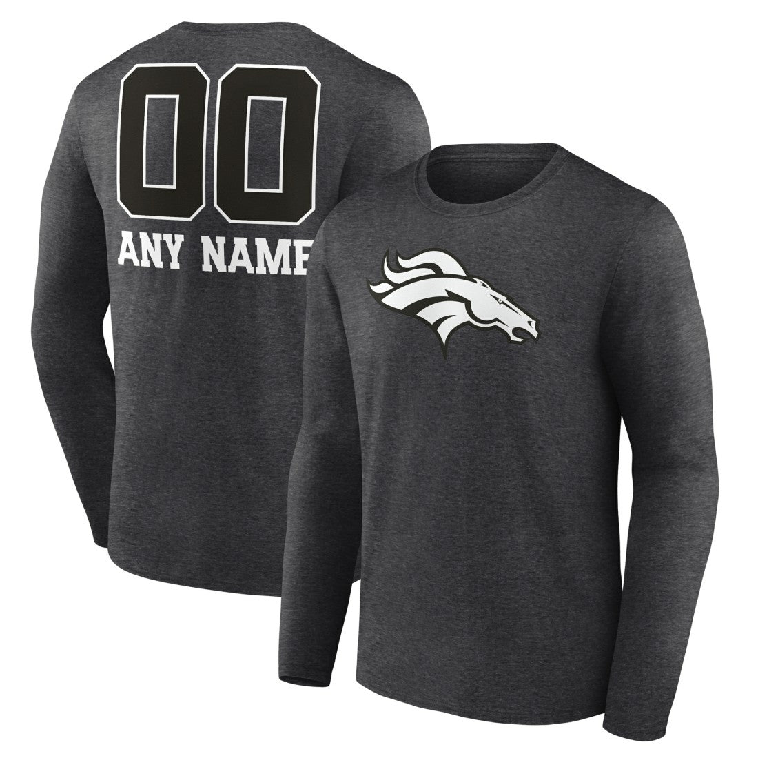 Denver Broncos Personalized Name & Number Monochrome Long Sleeve T-Shirt | NFL Discount