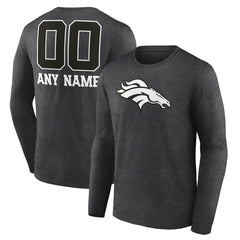 Denver Broncos Personalized Name & Number Monochrome Long Sleeve T-Shirt | NFL Discount