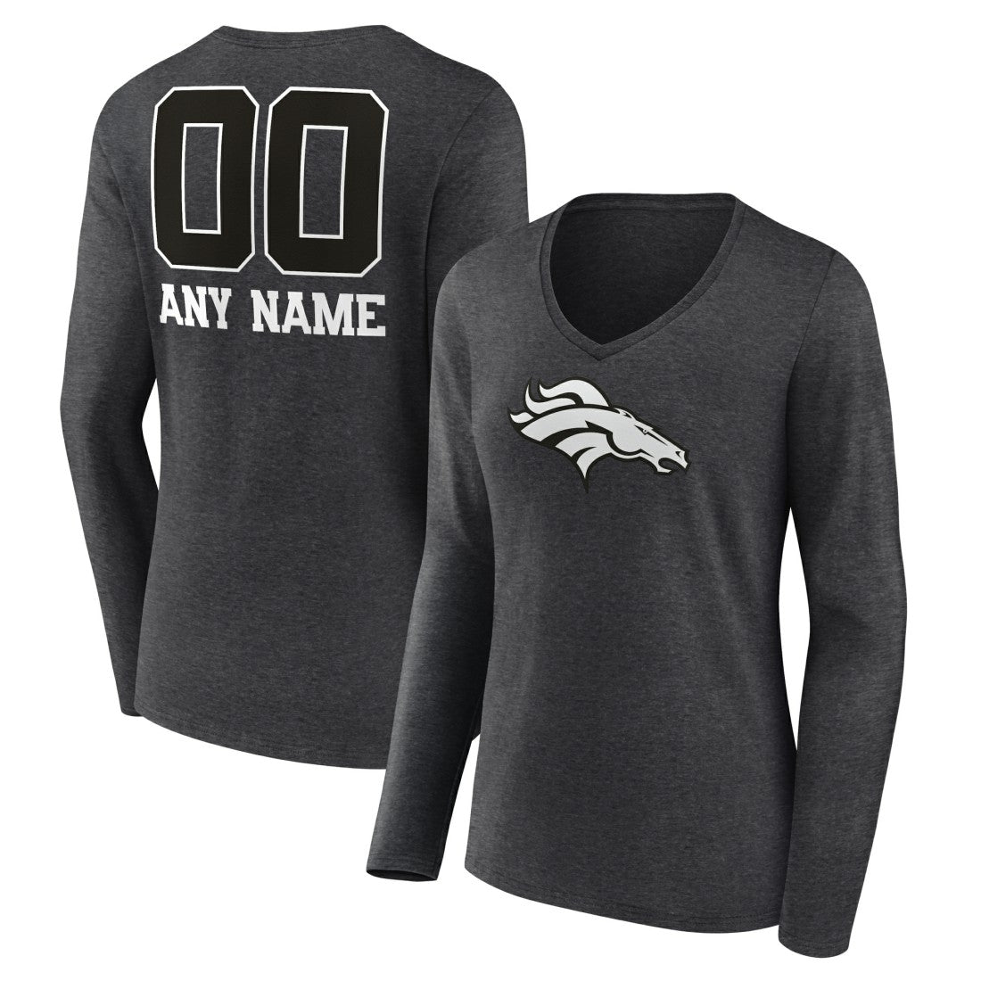 Denver Broncos Women's Personalized Name & Number Monochrome V-neck T-Shirt | NFL US