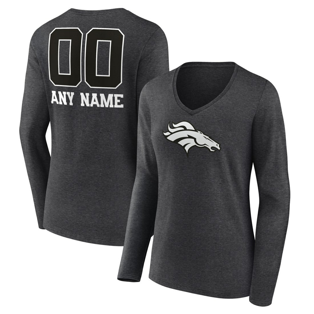 Denver Broncos Women's Personalized Name & Number Monochrome V-neck T-Shirt | NFL US