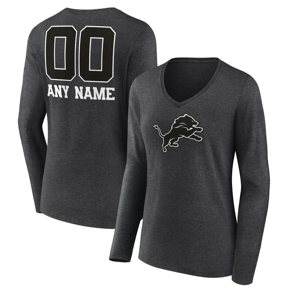 Detroit Lions Women's Personalized Name & Number Monochrome V-neck T-Shirt | NFL Discount