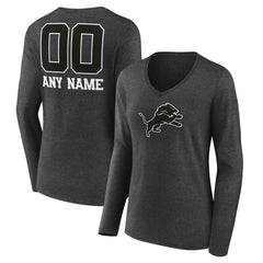 Detroit Lions Women's Personalized Name & Number Monochrome V-neck T-Shirt | NFL Discount