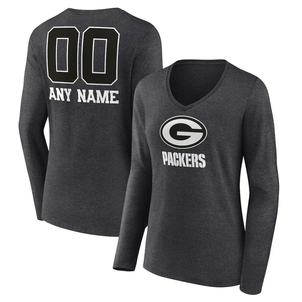Green Bay Packers Women's Personalized Name & Number Monochrome V-neck T-Shirt | NFL Hot