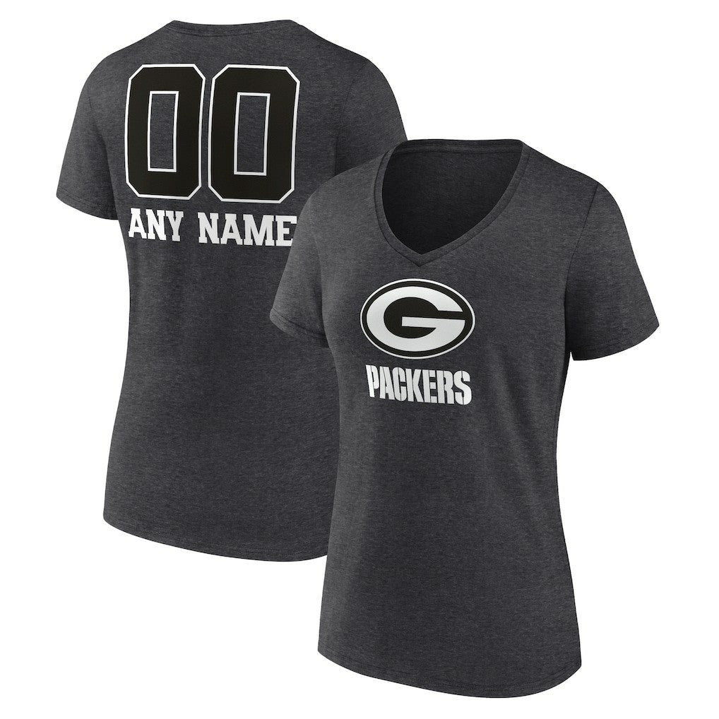 Green Bay Packers Women's Personalized Name & Number Monochrome V-Neck Long Sleeve T-Shirt | NFL On sale