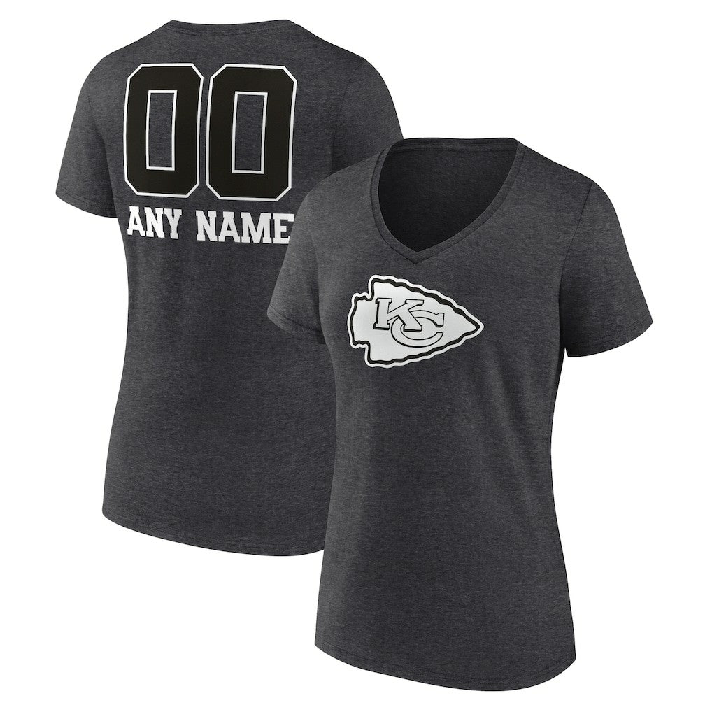 Kansas City Chiefs Women's Personalized Name & Number Monochrome V-Neck Long Sleeve T-Shirt | NFL Hot