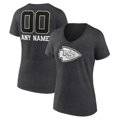 Kansas City Chiefs Women's Personalized Name & Number Monochrome V-Neck Long Sleeve T-Shirt | NFL Hot