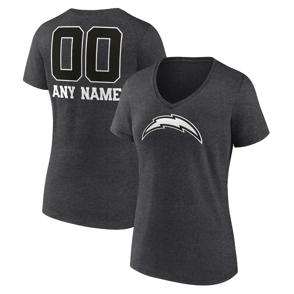 Los Angeles Chargers Women's Personalized Name & Number Monochrome V-Neck Long Sleeve T-Shirt | NFL New