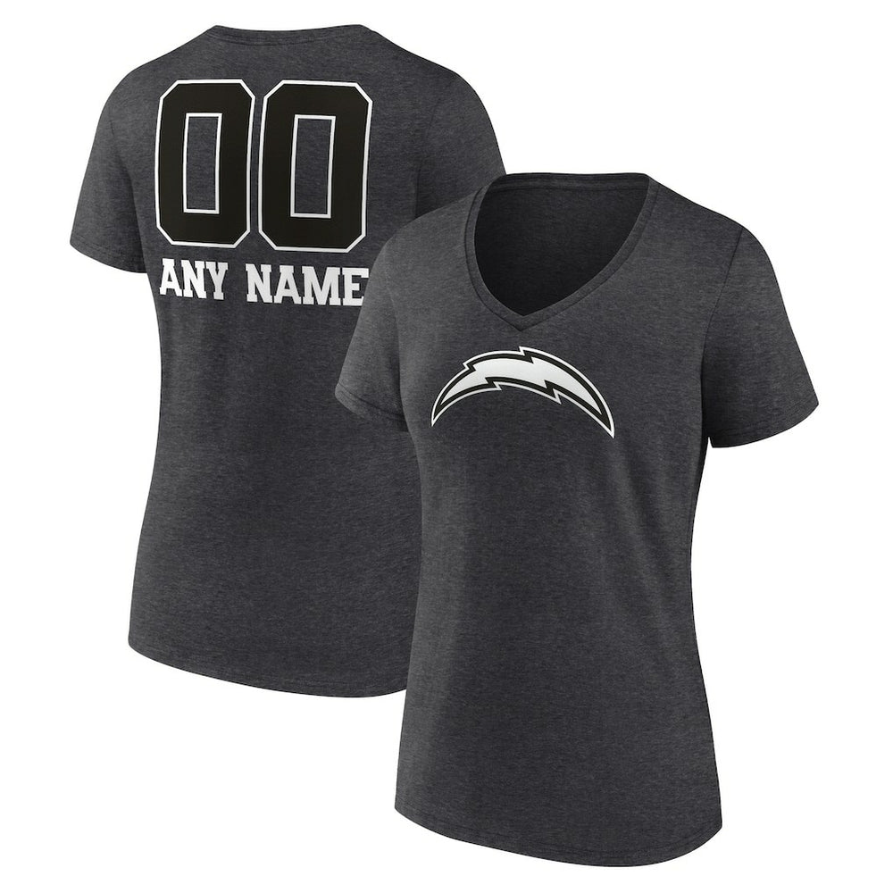 Los Angeles Chargers Women's Personalized Name & Number Monochrome V-Neck Long Sleeve T-Shirt | NFL New