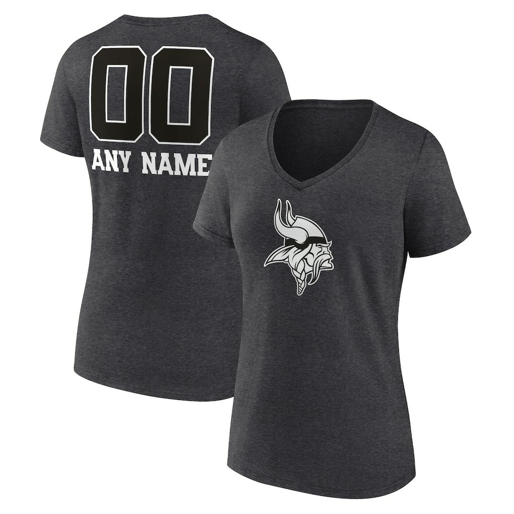 Minnesota Vikings Women's Personalized Name & Number Monochrome V-Neck Long Sleeve T-Shirt | NFL New