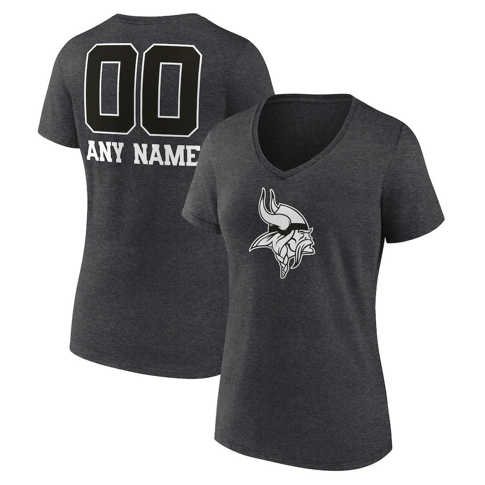 Minnesota Vikings Women's Personalized Name & Number Monochrome V-Neck Long Sleeve T-Shirt | NFL New