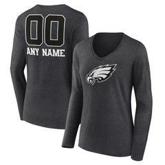 Philadelphia Eagles Women's Personalized Name & Number Monochrome V-neck T-Shirt | NFL Discount
