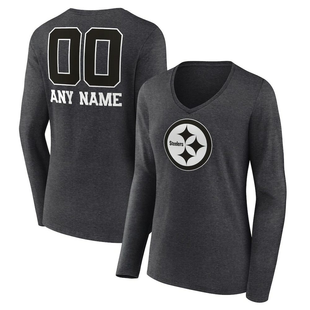 Pittsburgh Steelers Women's Personalized Name & Number Monochrome V-neck T-Shirt | NFL Hot