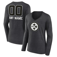 Pittsburgh Steelers Women's Personalized Name & Number Monochrome V-neck T-Shirt | NFL Hot