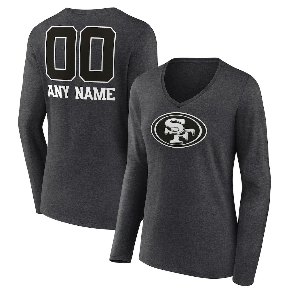 San Francisco 49ers Women's Personalized Name & Number Monochrome V-neck T-Shirt | NFL Outlet