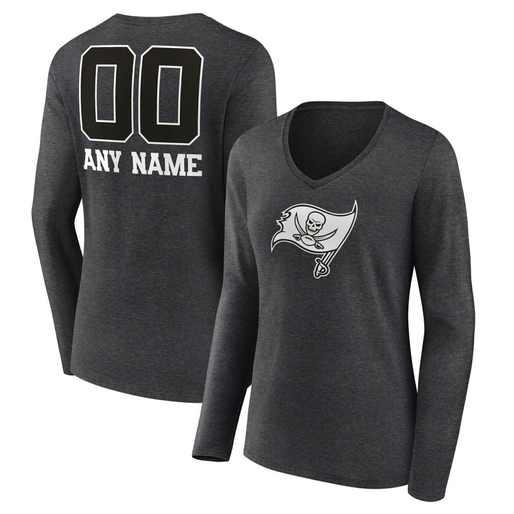 Tampa Bay Buccaneers Women's Personalized Name & Number Monochrome V-neck T-Shirt | NFL Sale