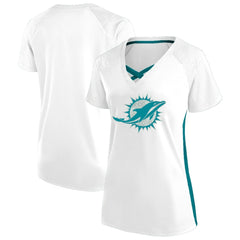 Miami Dolphins Women's Plus Size Glitter Lace-Up V- Neck T-Shirt | NFL Outlet